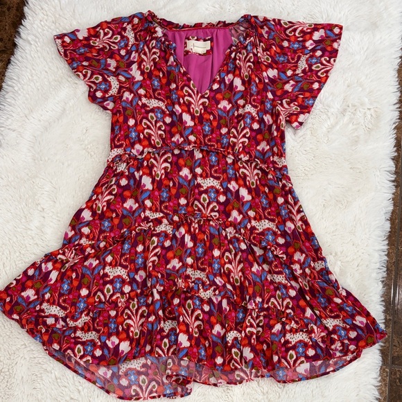 Anthropologie ,Size S,Floral V-Neck Women dress - Red and Pink - Picture 13 of 15